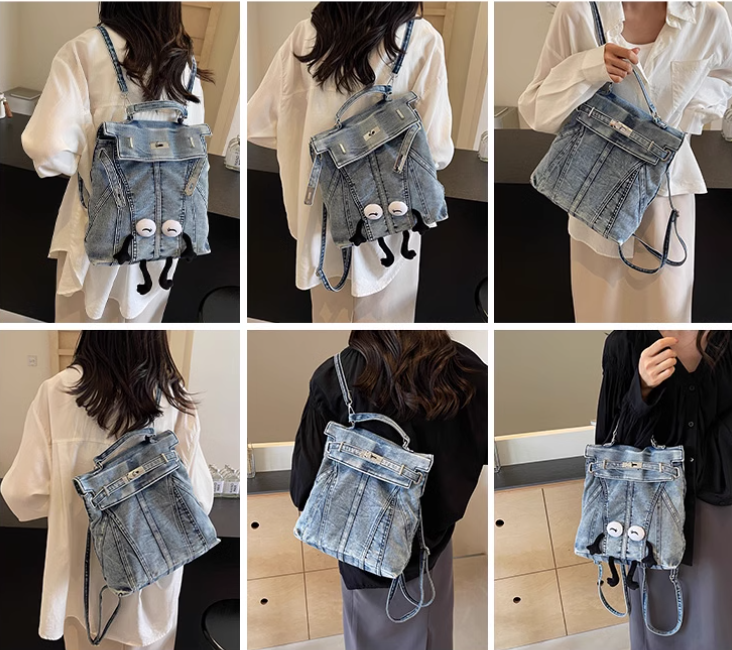 Riccci Denim Tote Bag Backpack with Big Eyes