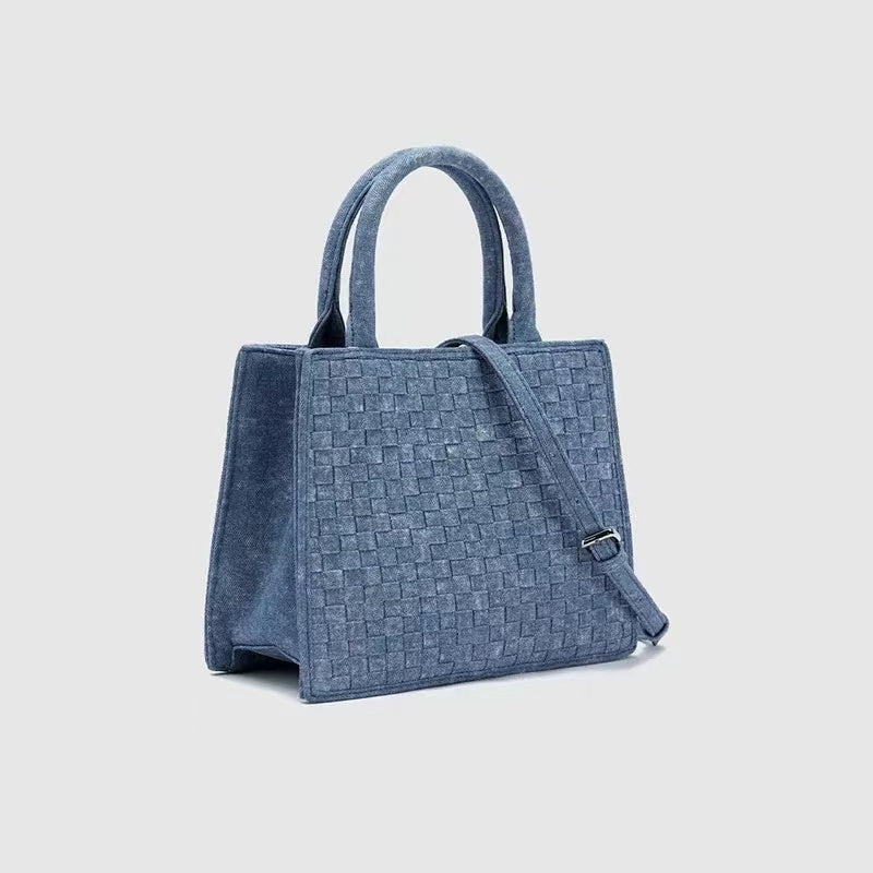 Ricccibags New Grid Denim Woven Tote Bag